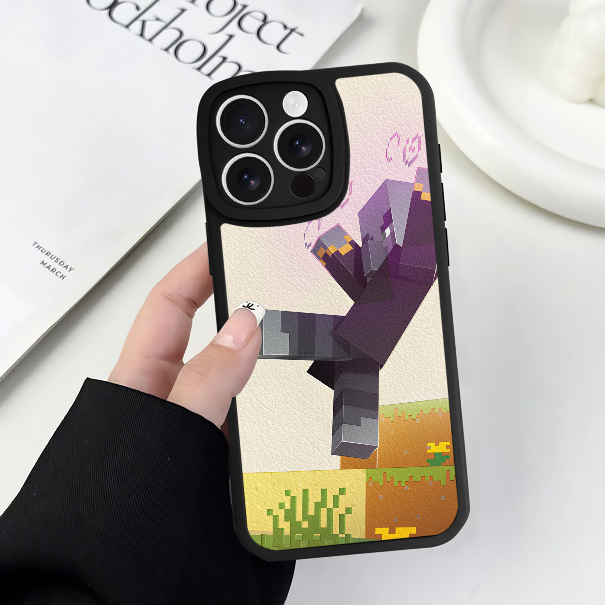 （画像用） マインクラフト ブロックの世界 Minecraft MC Block world 【iPhone 16シリーズ対応】シリコンスマホケース（レザー調） 材質：シリコン